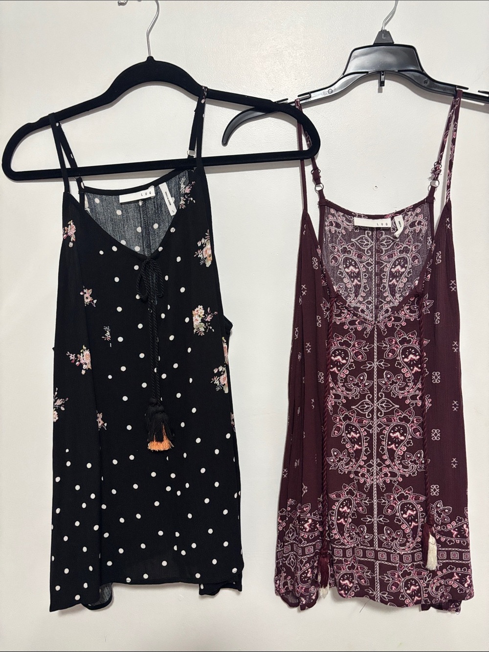 LUQ Boho Paisley Polka Dot Cami Tank Top Bundle Lot Tassel Adjustable Straps L